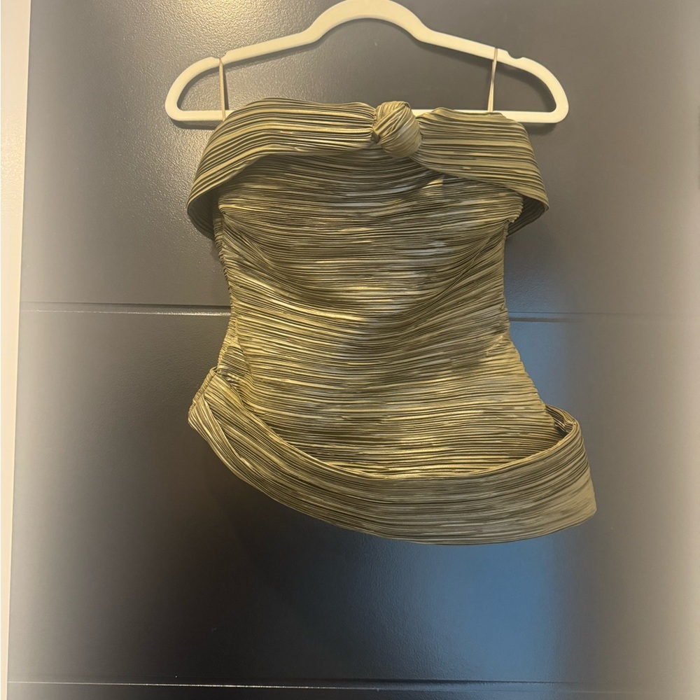 Cult Gaia Olive Green Strapless Twist-Front Women’s Bustier Top and Skirt Set - Picture 4 of 8